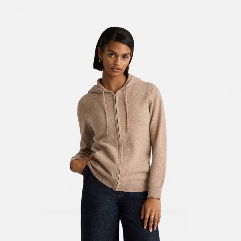 Quince 100% Cashmere Full Zip Hoodie Oatmeal, New Sealed
